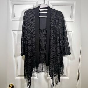 R&M Richards Black Metallic Fringe Mock Jacket Made in USA - Ladies Medium